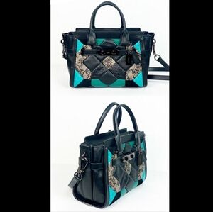 Coach 38365 Cayon quilt SeaggerExotic Stylish 27 Black and Teal Handbag
